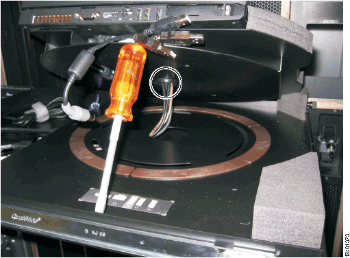 Laptop unit swivel assembly lifted up, cables still routed