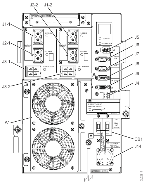 Location codes for the DC-UPS (Models 98x) (rear)
