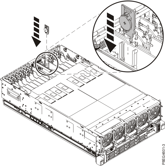 Inserting the time-of-day battery card in slot P1-C5-C1